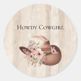Adesivo Redondo Faux Rustic Cream Wood Rosa Rosa Rosa Cowgirl
