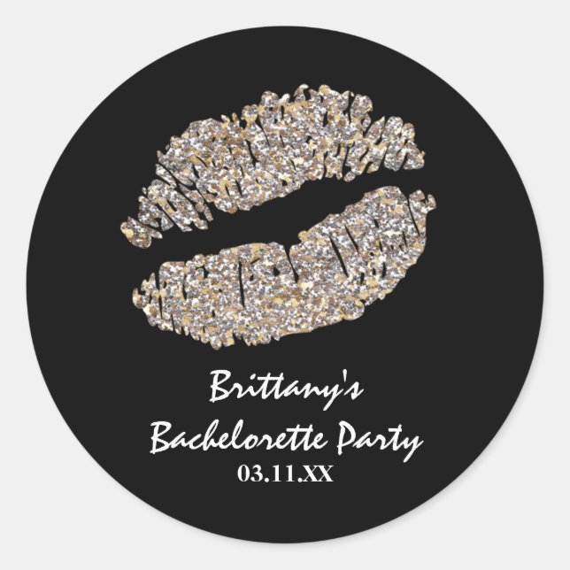 Adesivo Redondo Faux Silver Dourado Sparkle Lábios Kiss Favor do P (Frente)