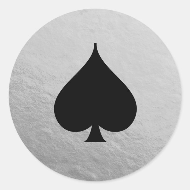 Adesivo Redondo Faux Silver Foil Black Spade Símbolo Stick (Frente)