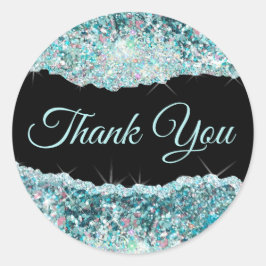 Adesivo Redondo Faux Teal Sequin Obrigado