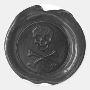 Adesivo Redondo Faux Wax Seal - Crânio Negro e Crossbones -