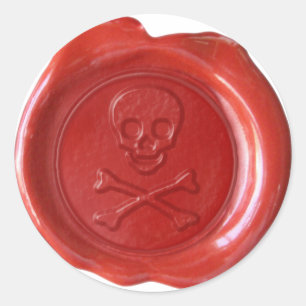 Adesivo Redondo Faux Wax Seal - Crânio Vermelho e Crossbones -