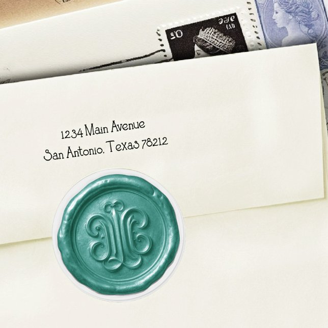 Adesivo Redondo Faux Wax Seal Deep Impression Teal Blue  (Criador carregado)
