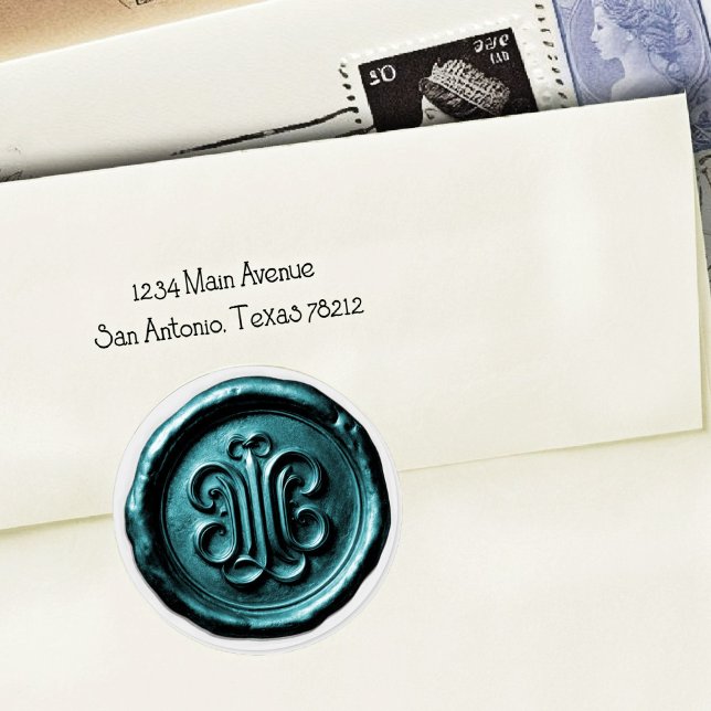 Adesivo Redondo Faux Wax Seal Deep Impression Teal Blue 2 (Criador carregado)