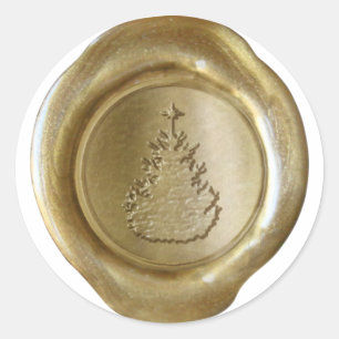 Adesivo Redondo Faux Wax Seal - Dourado - CHRISTMAS TREE