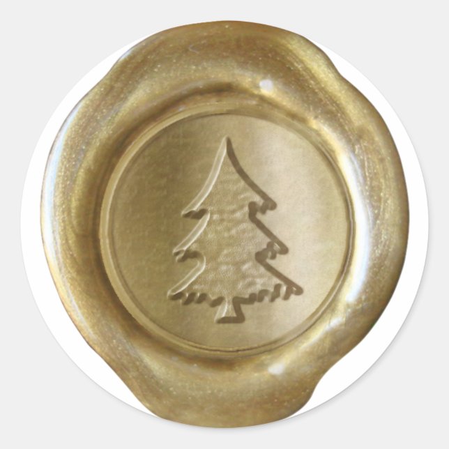 Adesivo Redondo Faux Wax Seal - Dourado - NATAL TREE II (Frente)