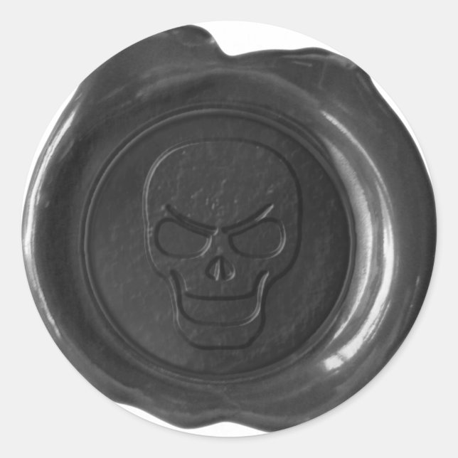 Adesivo Redondo Faux Wax Seal - Preto - Caveira 01 (Frente)