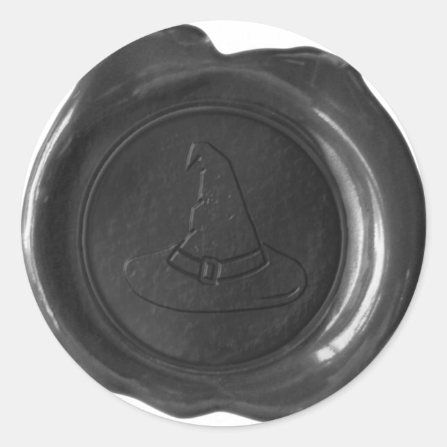 Adesivo Redondo Faux Wax Seal - Preto - WITCH HAT (Frente)