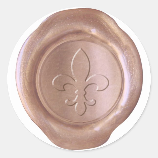 Adesivo Redondo Faux Wax Seal - Rosa Dourado - Fleur De Lis (Frente)
