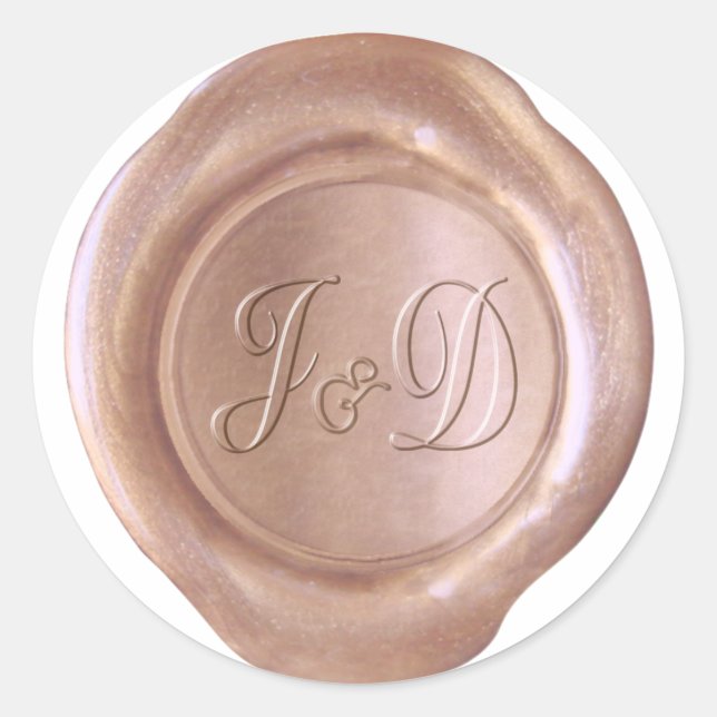 Adesivo Redondo Faux Wax Seal - Rosa Dourado - Personalizado J&D (Frente)