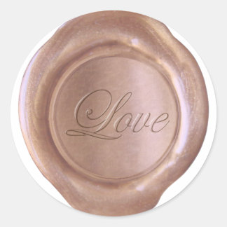 Adesivo Redondo Faux Wax Seal - Rosa Dourado - Script - Love