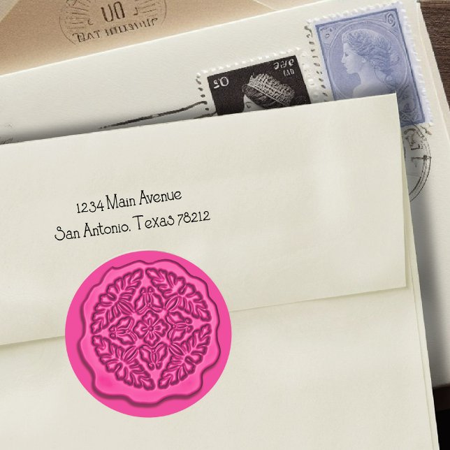 Adesivo Redondo Faux Wax Seal, Rosa Quente (Criador carregado)