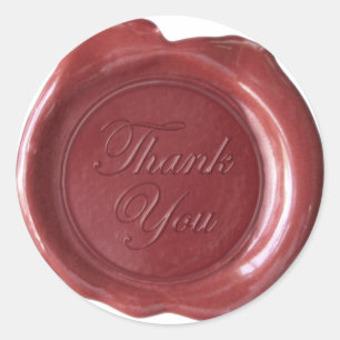 Adesivo Redondo Faux Wax Seal - Script Burgundy - Obrigado
