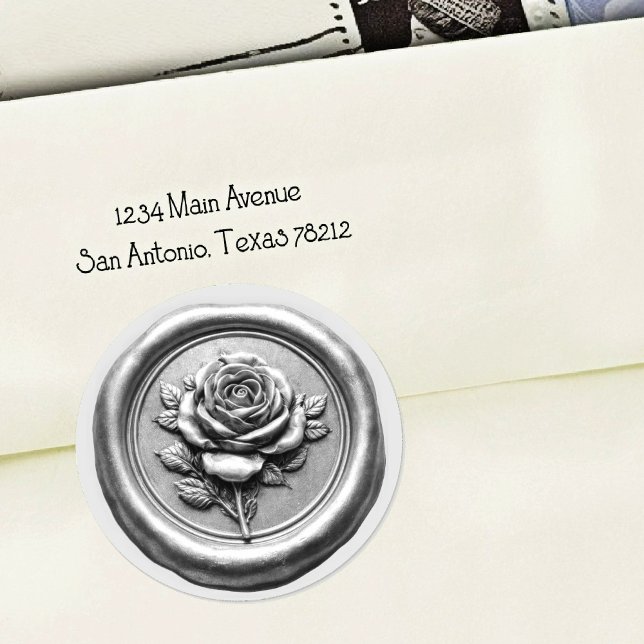 Adesivo Redondo Faux Wax Seal Silver Rose Deep Impression (Criador carregado)