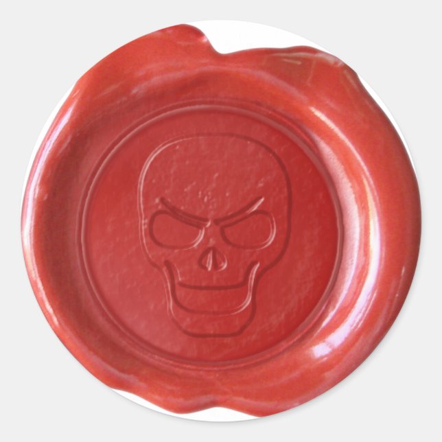 Adesivo Redondo Faux Wax Seal - Vermelho - Caveira 01 (Frente)