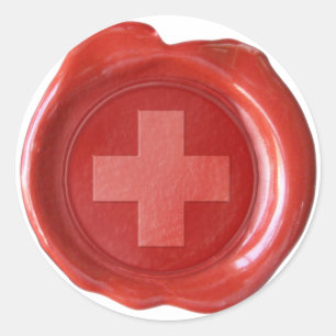 ADESIVO REDONDO FAUX WAX SEAL - VERMELHO COM CRUZAMENTO BRANCO