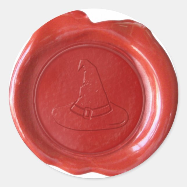 Adesivo Redondo Faux Wax Seal - Vermelho - WITCH HAT (Frente)