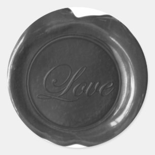 Adesivo Redondo Faux Wax Seals - Black Script - Love