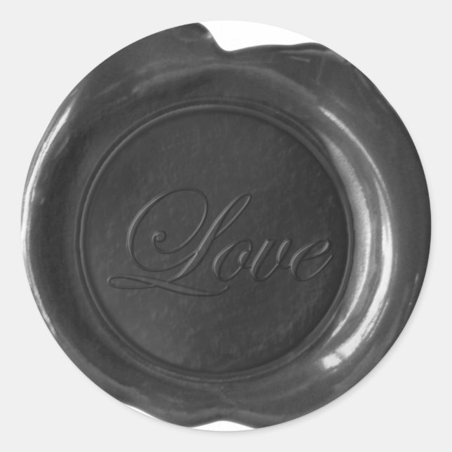 Adesivo Redondo Faux Wax Seals - Black Script - Love (Frente)