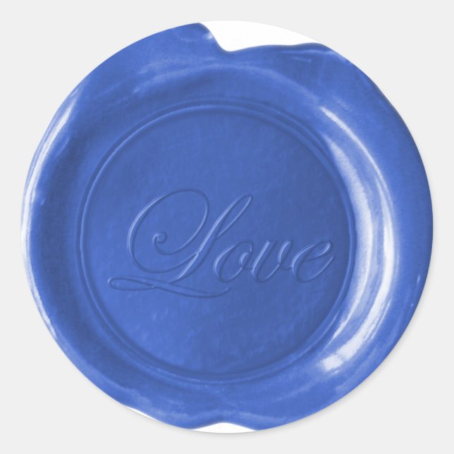 Adesivo Redondo Faux Wax Seals - Blue Script - Love (Frente)