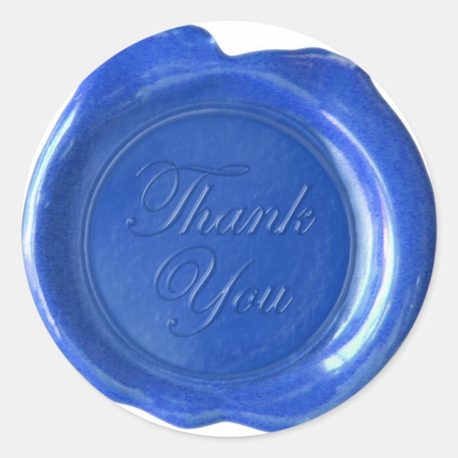 Adesivo Redondo Faux Wax Seals - Blue Script - Obrigado (Frente)