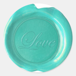 Adesivo Redondo Faux Wax Seals - Blue Teal Script - Love
