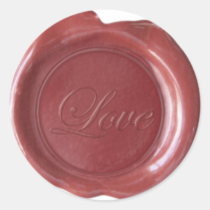 Adesivo Redondo Faux Wax Seals - Burgundy Script - Love