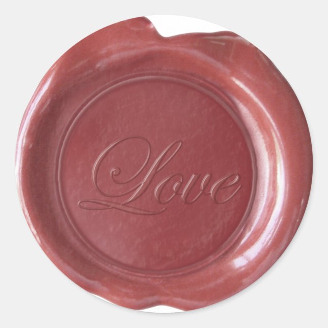 Adesivo Redondo Faux Wax Seals - Burgundy Script - Love (Frente)