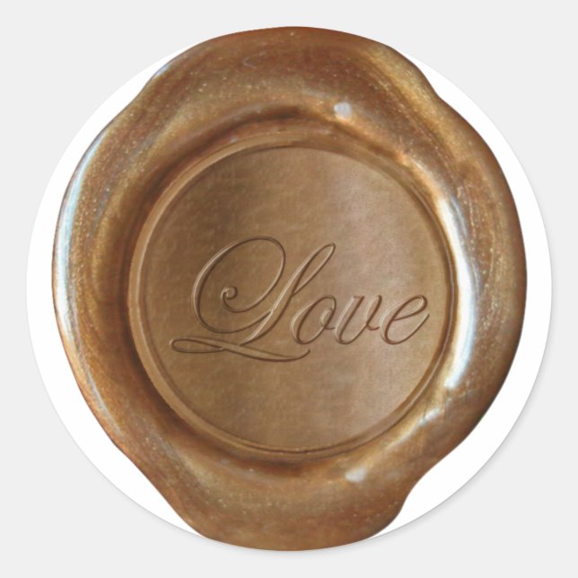 Adesivo Redondo Faux Wax Seals - Copper Script - Love (Frente)
