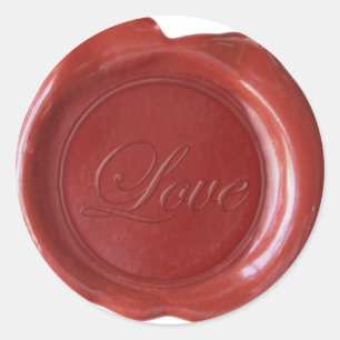 Adesivo Redondo Faux Wax Seals - Dark Red Script - Love