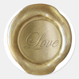 Adesivo Redondo Faux Wax Seals - Dourado Script - Love