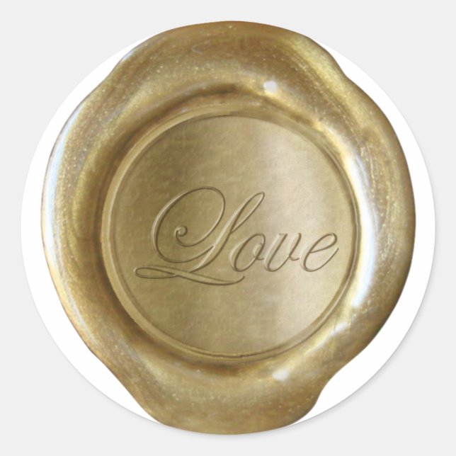 Adesivo Redondo Faux Wax Seals - Dourado Script - Love (Frente)