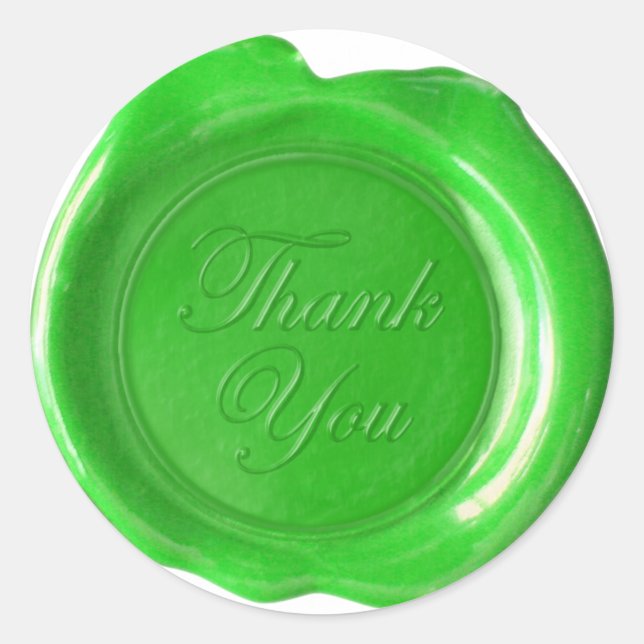 Adesivo Redondo Faux Wax Seals - Grass Green Script - Obrigado (Frente)