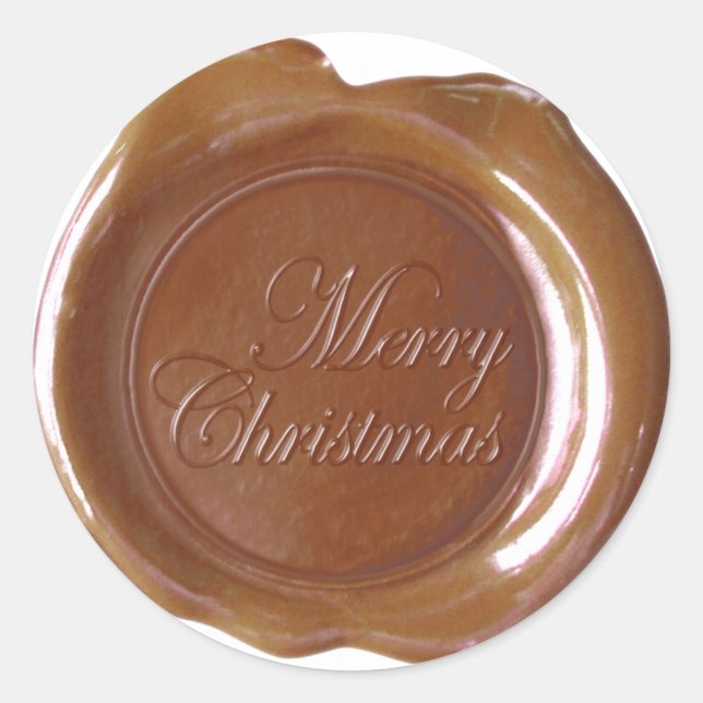 Adesivo Redondo Faux Wax Seals - Lt Brown Script - Feliz Natal (Frente)