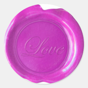 Adesivo Redondo Faux Wax Seals - Magenta Script - Love