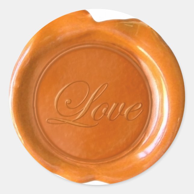 Adesivo Redondo Faux Wax Seals - Orange Script - Love (Frente)