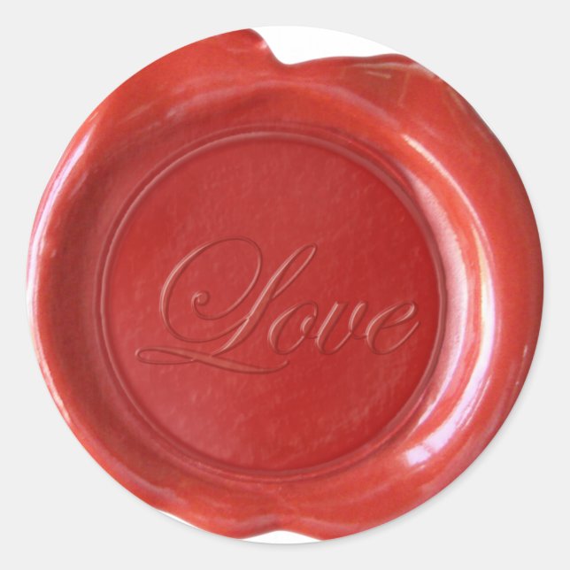 Adesivo Redondo Faux Wax Seals - Red Script - Love (Frente)