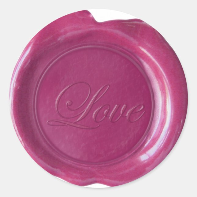 Adesivo Redondo Faux Wax Seals - Rosa Red Script - Love (Frente)