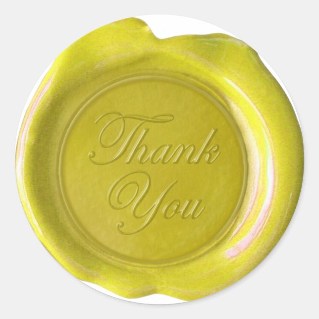 Adesivo Redondo Faux Wax Seals - Script Amarelo - Obrigado (Frente)
