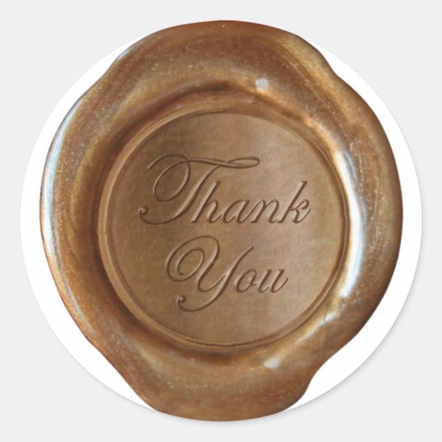 Adesivo Redondo Faux Wax Seals - Script de Cobre - Obrigado (Frente)