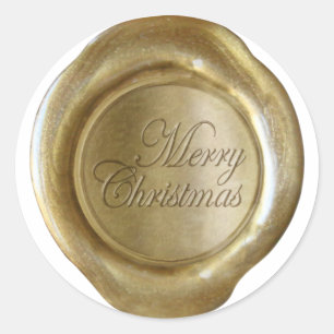 Adesivo Redondo Faux Wax Seals - Script Dourado - Feliz Natal