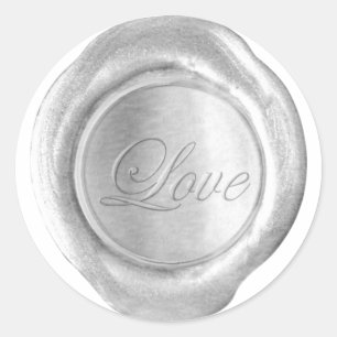 Adesivo Redondo Faux Wax Seals - Silver Script - Love
