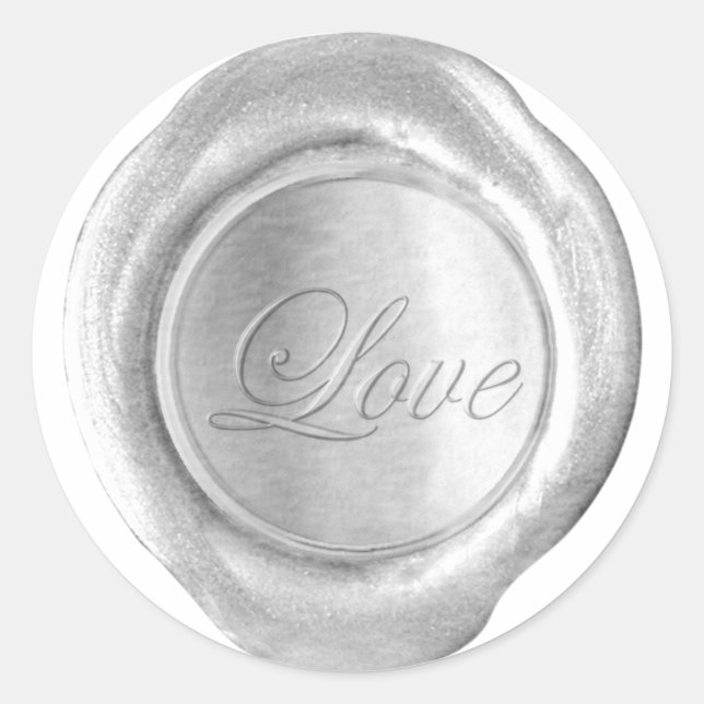 Adesivo Redondo Faux Wax Seals - Silver Script - Love (Frente)