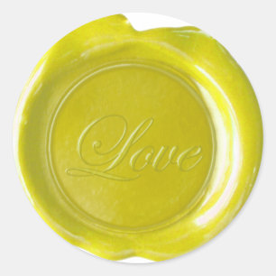 Adesivo Redondo Faux Wax Seals - Yellow Script - Love