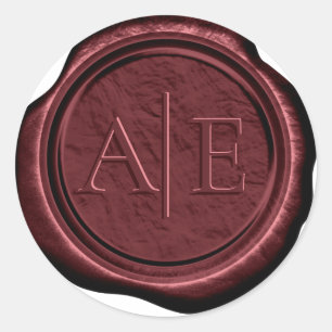 Adesivo Redondo Faux Wax Wedding Inicials Burgundy ID881