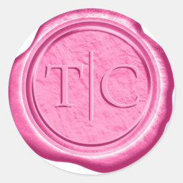 Adesivo Redondo Faux Wax Wedding Inicials Fuchsia ID954