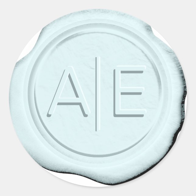 Adesivo Redondo Faux Wax Wedding Inicials Lt Blue ID968 (Frente)