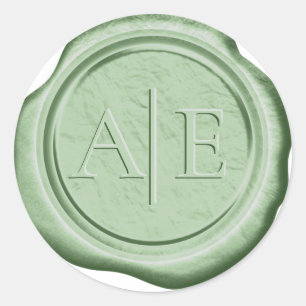 Adesivo Redondo Faux Wax Wedding Inicials Moss Green ID956