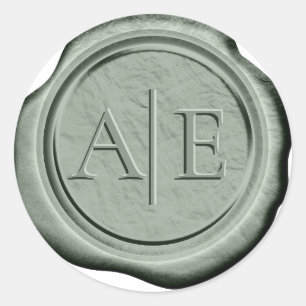 Adesivo Redondo Faux Wax Wedding Initials Sage ID967
