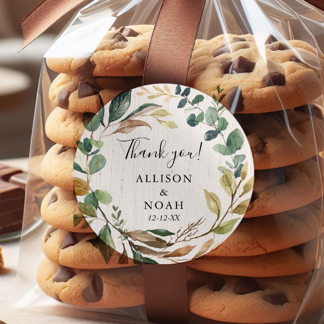 Adesivo Redondo Favor botânico russo da folhagem verde (Criador carregado)